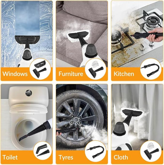 Handheld Pressurized Steam Cleaner with 12 pcs Accessories, Steamer for Cleaning, Steam Cleaner for Home Use, Steamer for Cleaning Car, Furniture, Floor, Upholstery, Grout and Tile, Deep Gray