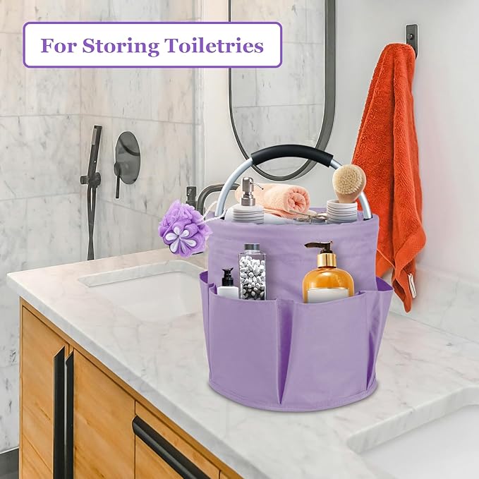 2PCS 17L Caddy Organizer with Handle, 600D Oxford Cloth Shower Caddy with 6 Pockets, Collapsible Cleaning Supplies Caddy, Storage Organizer for Cleaning, Traveling, Gardening, Purple