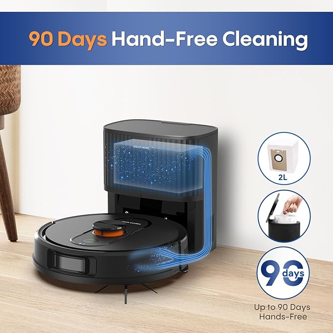 Robot Vacuum and Mop with LiDAR Navigation, 5000Pa Robot Vacuum Cleaner with Self-Emptying, 90-Day Hands-Free,Mapping, Wi-Fi/App/Alexa Control, Ideal for Pet, Hard Floors, Carpet