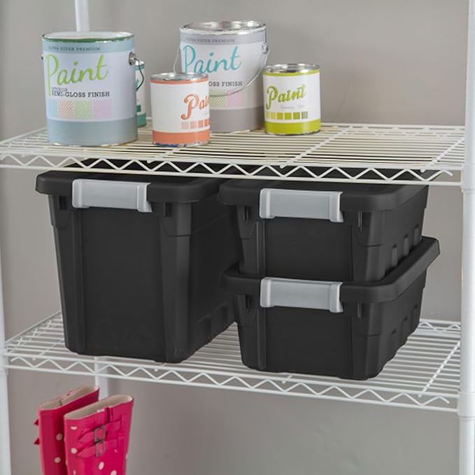 Sterilite 24-Pack Plastic Storage Bins with Lids, Stackable Containers, 4 Gallon, Black