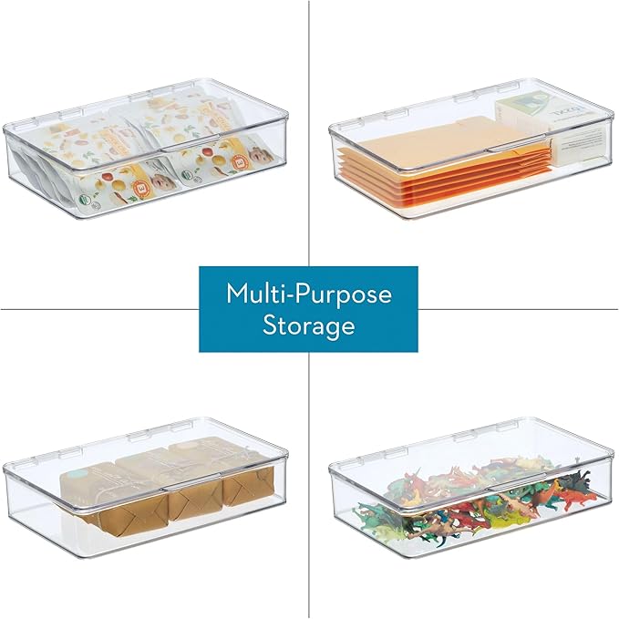 iDesign Plastic Stackable Hinged-Lid Pantry or Kitchen Storage Box - Set of 2 - Clear