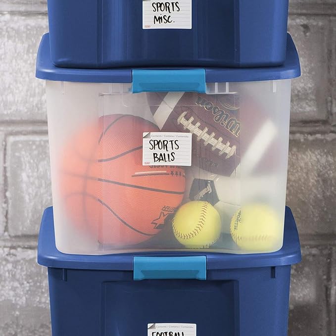 Sterilite 72 Qt./18 Gal. Latching Storage Bin with Clear Base - True Blue