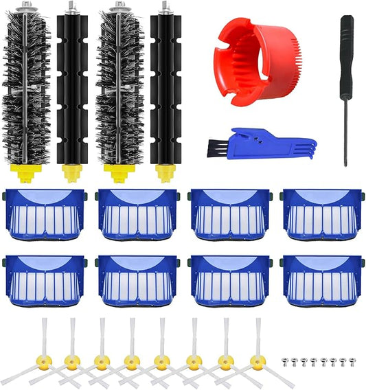 Replacement Parts Accessories for irobot Roomba 600 Series 694 692 675 695 690 680 665 651 650 620 614 & 500 Series 595 585 564, 8 Side Brush, 8 AeroVac Filter, 2 Bristle & Beater Brush