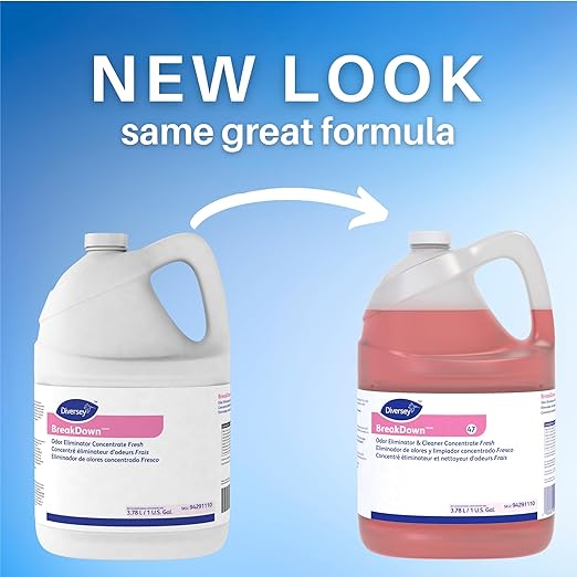 Diversey 94291110 Breakdown Odor Eliminator, Enzyme Eliminates Odors & Stains on Hard Surfaces & Carpet, Fresh Scent, Concentrate, 1-Gallon