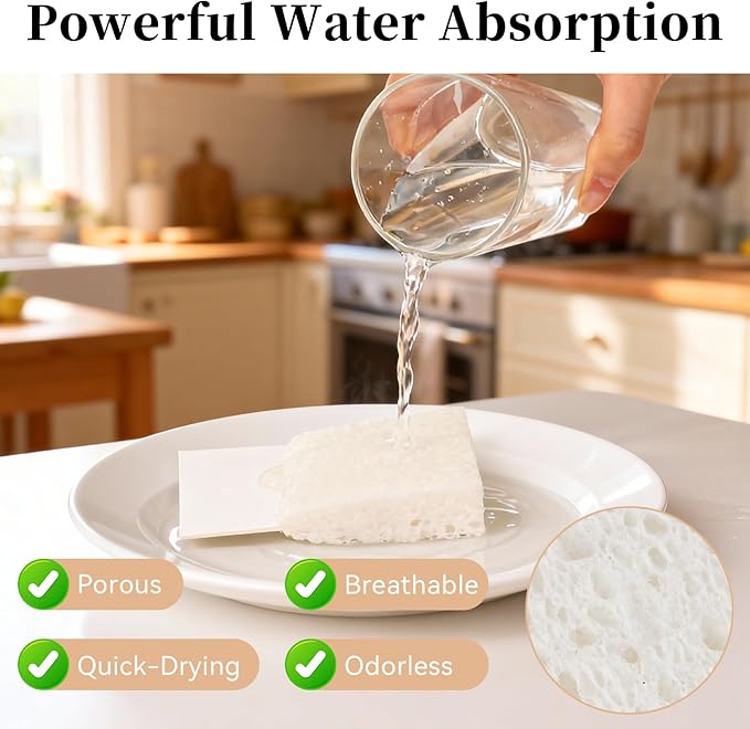 6 Pcs Kitchen Sponges for Dishes Cleaning, Non Scratch for Non Stick Cookware, Compressed Natural Cellulose Sponges, Dish Washing Scrubbers, Scrubbing Pads for Household, Bathroom (White)