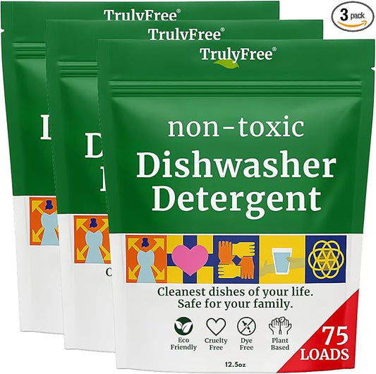 Truly Free Dishwasher Detergent Powder | Natural Dish Detergent, Dishwasher Soap | Plastic Free, Plant-Based, Clean, Heavy Duty Hard Water Stain & Grease Remover | Fragrance Free | 12.5 oz (Pack of 1)