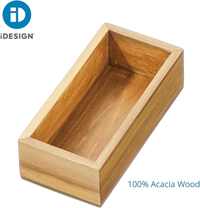 InterDesign iDesign Small Acacia Wood Kitchen and Pantry Drawer Organizer Bin– Natural