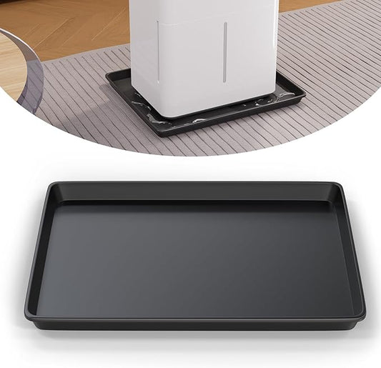 Flamorrow Dehumidifier Mat, Hard Plastic Drip Pan for Home and Basement Dehumidifiers, Dehumidifier Tray with Raised Edge for Leaks, Prevents Water from Pooling Underneath, Black, 17"x12.5"