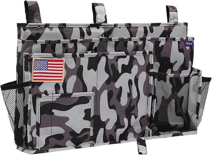 Surblue Bedside Caddy Hanging Organizer Storage Bag Pocket for Bunk, Hospital, College Dorm Rooms, Baby Bed Rails, Camp - 8 Pockets (Large, City)
