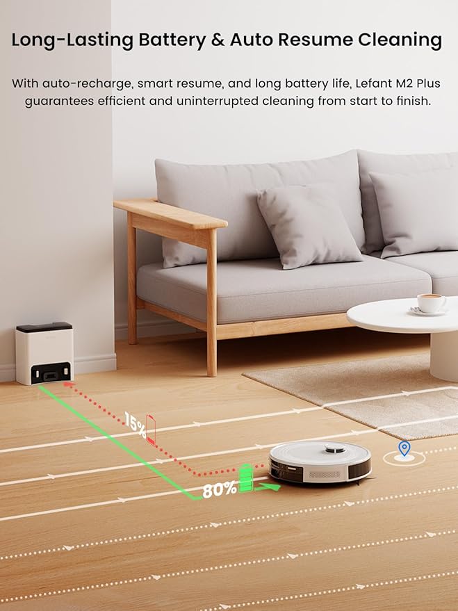 Lefant LiDAR Robot Vacuum and Mop,75-Day Self-Emptying,6000Pa Powerful Suction,Customized Cleaning,Home Mapping, 140 Min Runtime, Roller Brush for Carpet,2.4G/5G WiFi/Alexa/APP/iWatch,M2 Plus