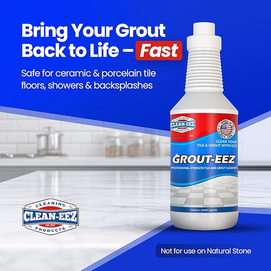 Clean-eez Grout Cleaner 2 Pack with Stand-Up Brush Attachment - Stain Remover Heavy-Duty Scrubber - Bathroom Shower Ceramic Porcelain Tile & Grout Only - Easy Control Flip Top Cap - 32 oz.