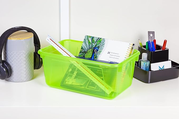 Storex Small Cubby Bin, 12.2 x 7.8 x 5.1 Inches, Candy Green, 5-Pack (62477U05C)