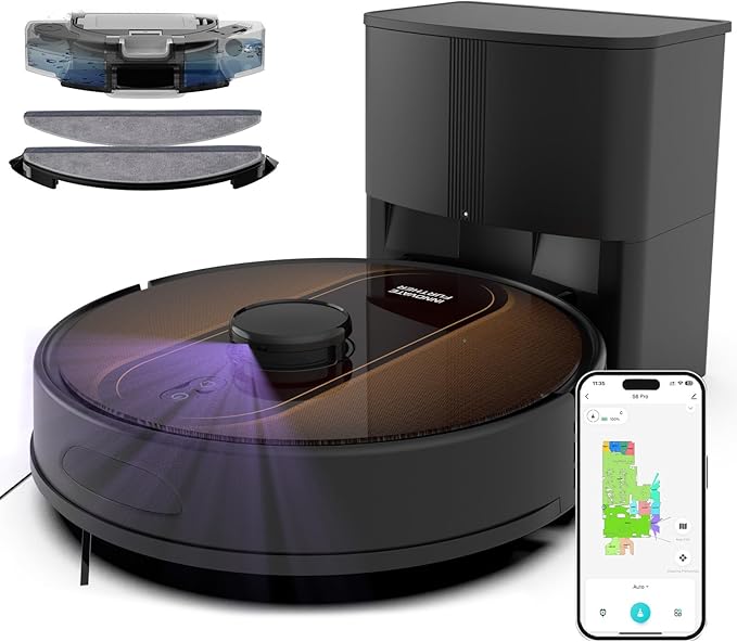 Robot Vacuum and Mop with Mapping, 5000Pa Robotic Vacuum Cleaner with Self Emptying Station for 90 Days Hands-Free, LiDAR Navigation, No-Go Zones, Wi-Fi/App/Alexa Control, for Pet Hard Floors Carpet