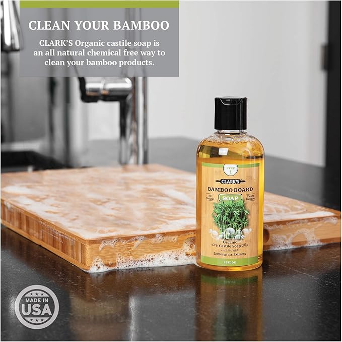 CLARK'S Cutting Board Organic Soap - Enriched with Lemongrass Extracts - Cleaner for Kitchen Countertops, Butcher Blocks, Bamboo, Wooden Bowls and Utensils - Cleans and Restores Wood - Food Safe