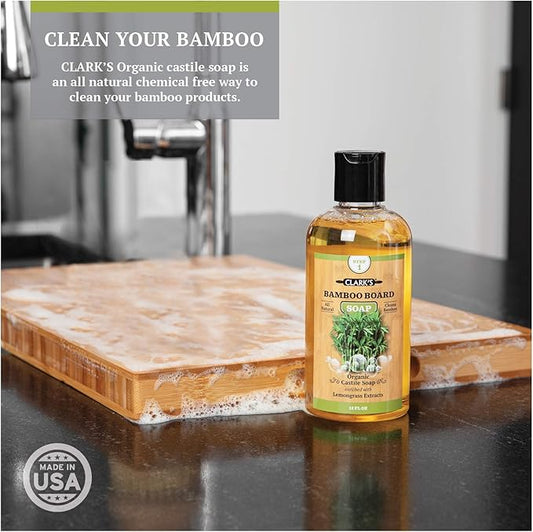 CLARK'S Cutting Board Organic Soap - Enriched with Lemongrass Extracts - Cleaner for Kitchen Countertops, Butcher Blocks, Bamboo, Wooden Bowls and Utensils - Cleans and Restores Wood - Food Safe