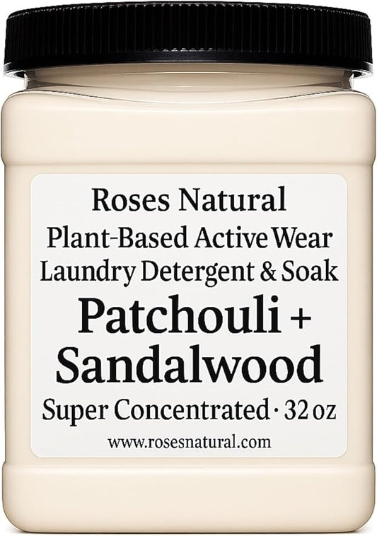 Patchouli + Sandalwood Active Wear Laundry Detergent & Soak – Plant-Based Sports Laundry Powder for Synthetic & Stretch Fabrics, Powered by Enzymes, Made in the USA