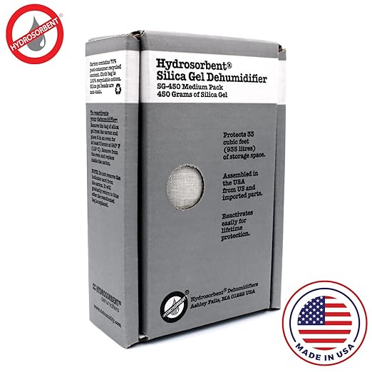 HYDROSORBENT® Gun Safe Dehumidifier Rechargeable Silica Gel 450 Gram Carton. Moisture Absorber. Reusable Desiccant Dehumidifier for Gun Safe – Made in USA Silica Gel Desiccant. 1 Unit - SG450