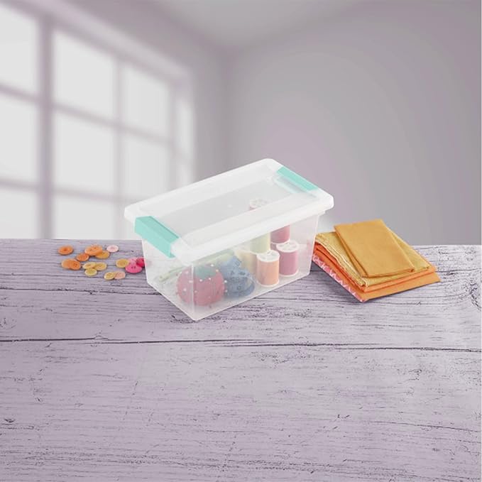 Sterilite 8-Pack Clip Box, Stackable Clear Plastic Bins with Latching Lids, Medium - Writing, Arts or Crafts Supplies Storage Containers for Home, Office, Classroom and Workshop Organization