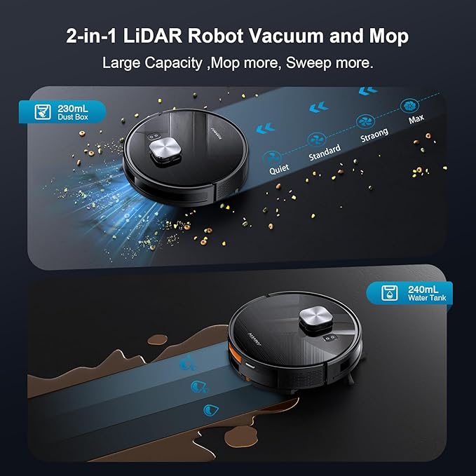 Robot Vacuum and Mop Combo, Robot Vacuum Self-Emptying with 11500Pa Suction, 90-Day Capacity, Fast Home Mapping, LiDAR Navigation, Smart Obstacle Avoidance, Ideal for Pet Hair, Carpet, Hard Floor