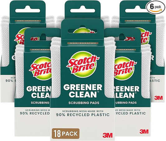 Scotch-Brite Greener Clean Dish Scrubbers, 18 Non-Scratch Kitchen Sponges, Best for Safe, Effective Cleaning of Nonstick Pots and Pans, Glassware, China, Tubs & Tile, Dishwasher Safe, Long-lasting
