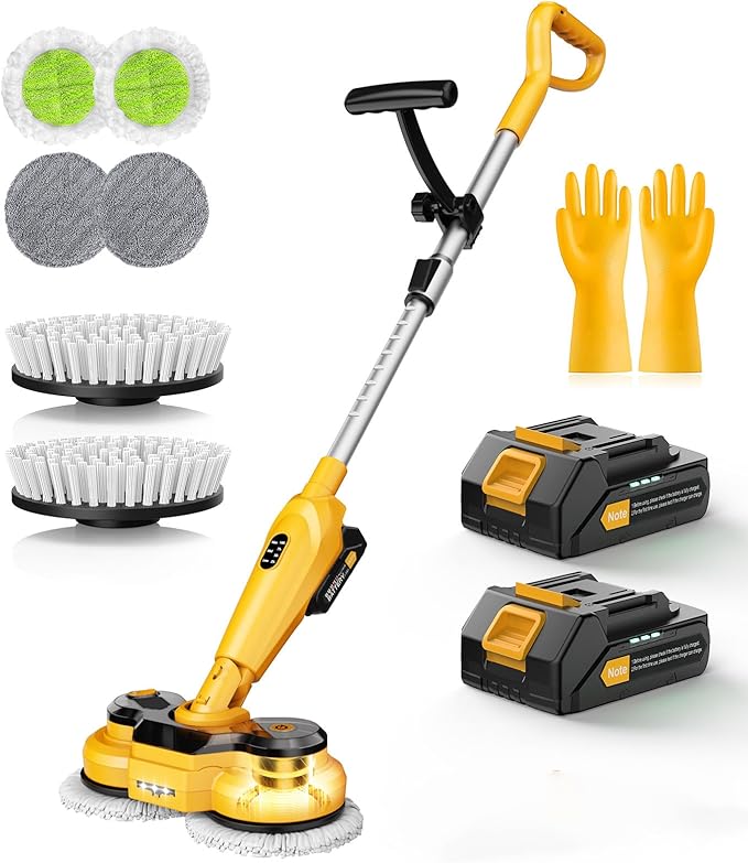 qimedo 6000mAh Battery Cordless Electric Mop M3, 800RPM Electric Power Scrubber & Mops for Floor Cleaning, Automatic Spin Mops with Smart Display,Rotating Mop with LED Light & Water Spray