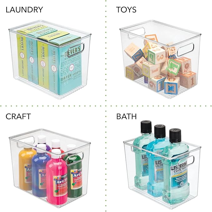 mDesign Plastic Modern Kitchen, Pantry Food Storage Container Bin w/ Handles - Cabinet, Fridge/Freezer, Countertop Organizer - Snacks/Drink/Appliances; Ligne Collection, Clear, 10x6.5x7.75 (Pack of 2)