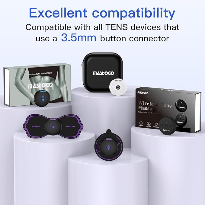Wireless TENS Unit Electrode Pads Combo Set – 8-Pack Multi-Size Replacement Pads for Wireless TENS Units, Reusable with 3.5mm Snap Connectors (Please Check Electrode Pad Sizes Before Purchase)
