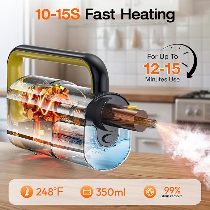 ScrubWiz 10-in-1 Steam Cleaner, Steam Mop & Handheld Steam Cleaner with 350ml Water Tank, 10s Fast Heating, 2 Steam Modes, Portable Steamer for Kitchen, Floor, Tile, Window, BBQ Grill, Car, Soft Gray