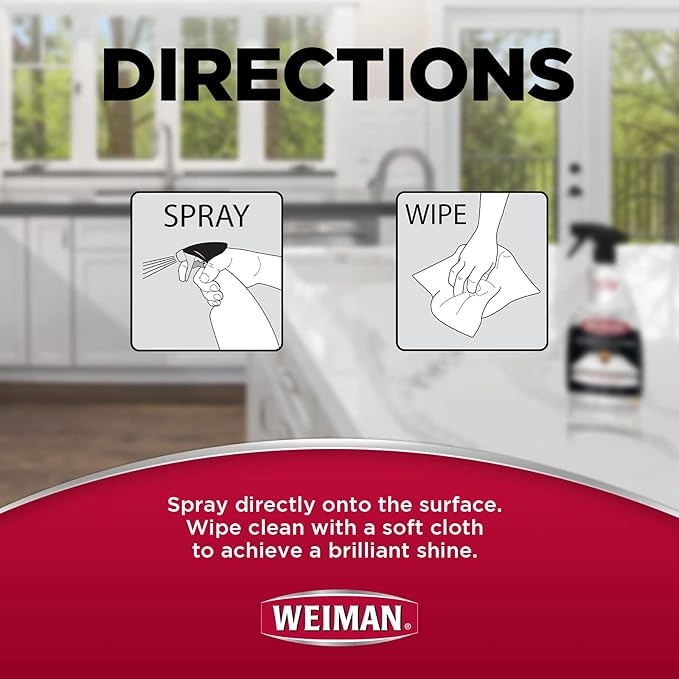 Weiman Quartz Countertop Cleaner and Polish - Clean and Shine Your Countertops Islands and Stone Surfaces with UV Protection, 24 Ounce with MicroFiber Towel, 2 Pack