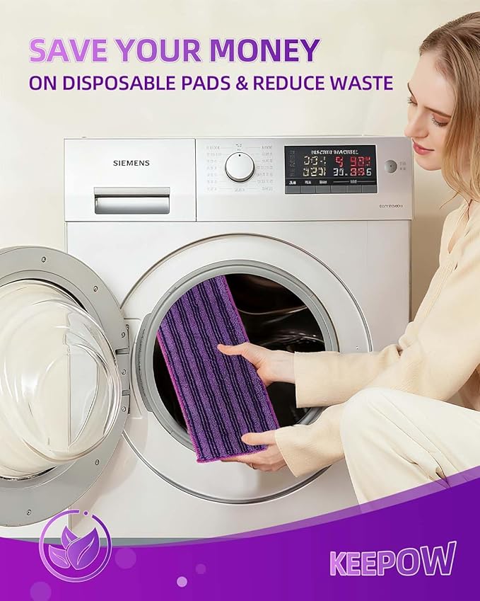 KEEPOW Power Mop Pads Compatible with Swiffer PowerMop Mop Refills with Scrubbing Pads 8pcs Microfiber Wet Mops Refills Reusable PowerMop Pads Refill Deep Cleaning Hard Floor Mop Pads Replacement