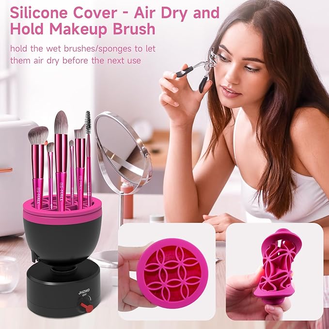 Adjustable Speed Makeup Brush Cleaner Machine, Electric Makeup Sponge Cleaner, Automatic Cosmetic Silicone Cleaning Bowl with Brush Holder Lid- Liquid Foundation, Contour, Eyeshadow, Blush Brush