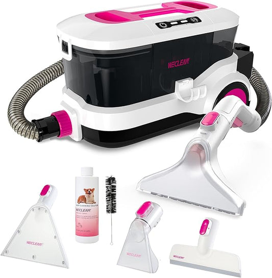 WECLEAN C4 Carpet Cleaner Machine with 800W 18KPa Portable Deep Cleaner with Stand-Up Cleaning Handle and Wide Squeegee, for Carpets, Rugs, Upholstery with 3L Clean and 1.5L Dirty Tank, Pink