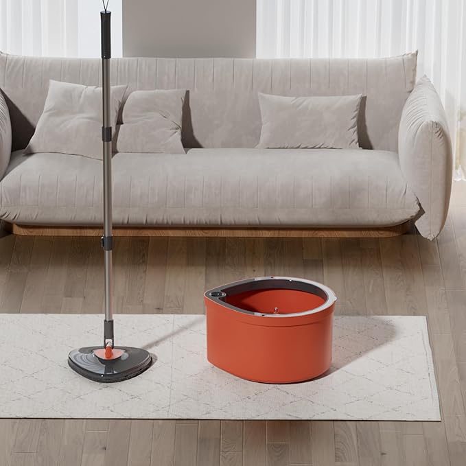 Spin Mop & Tear Drop Bucket Set with 3 Pads - Dual Compartment Design for Clean & Dirty Water, 360° Swivel Mop Head, Built-in Scrubbing Brush, Stainless Steel Handle