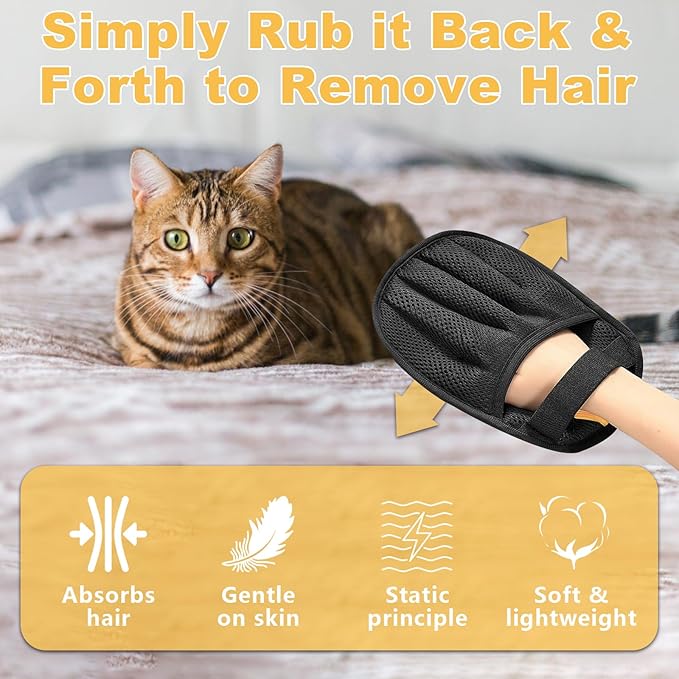 KUNAL 3 Pack Pet Hair Removal Glove,Electrostatic Pet Hair Removal Gloves,Five-Finger Grooming Tool,Reusable Fur Remover Glove for Pet Hair, Clothing, Couch, Furniture, Carpet, Car Seat