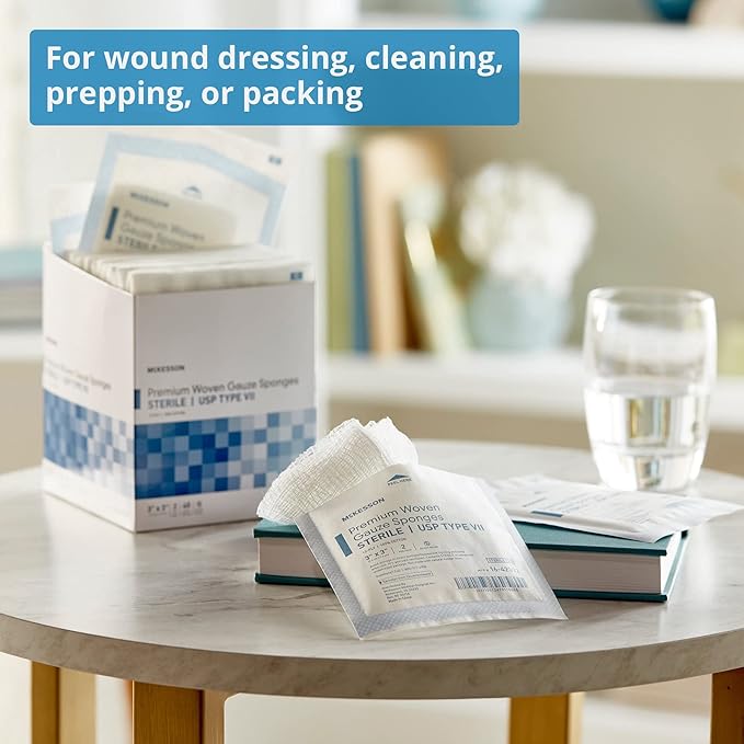 McKesson Premium Woven Gauze Sponges, Sterile, 12-Ply, USP Type VII, 100% Cotton, 3 in x 3 in, 2 per Pack, 40 Packs, 80 Total