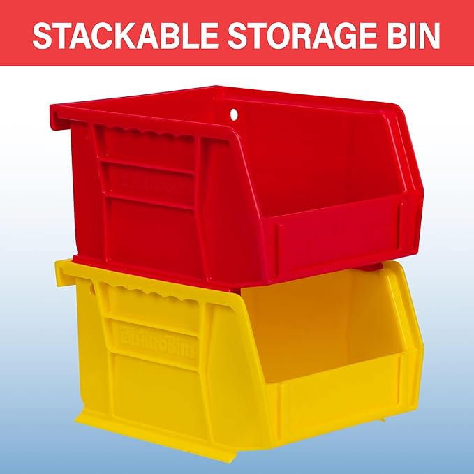 Akro-Mils 30210 AkroBins Plastic Storage Bins, Space-Saving Stackable Bins for Garage, Pantry, Craft Organization, 5" x 4" x 3", Red, 24-Pack