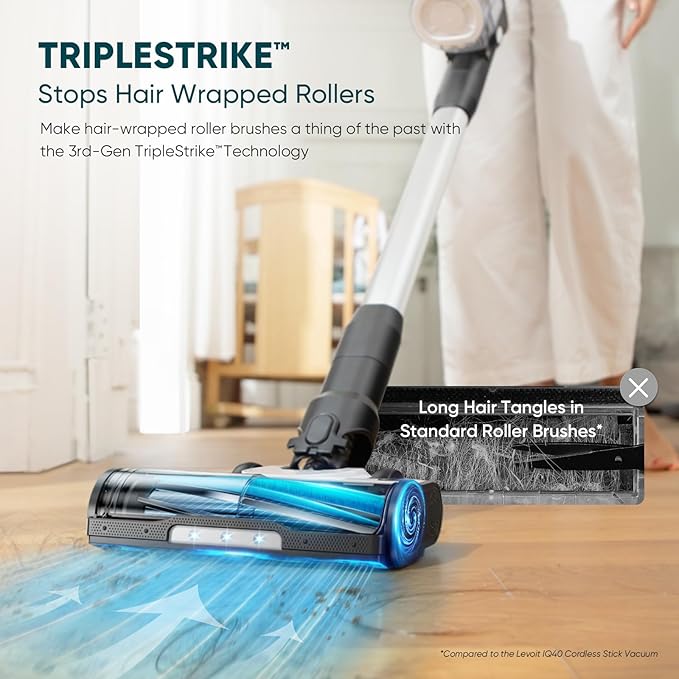 LEVOIT AERO Cordless Vacuum with Auto-Empty Station, HyperPulse Technology, Anti-Tangle Brush, 5-Stage Filtration, HEPA Filter, Up to 70 Mins, Powerful Suction for Pet Hair, Carpet, Hard Floor, White