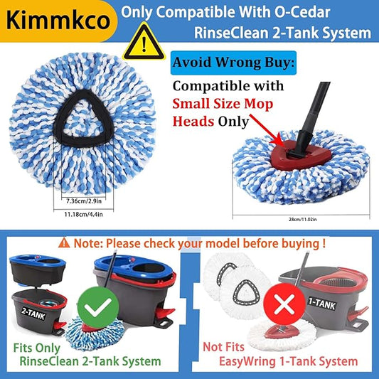 4 Pack Spin Mop Head Replacement for O Cedar RinseClean Spin Mop Refill, Mop Replace Head for Only 2-Tank System, Fluffy Microfiber, Machine Washable