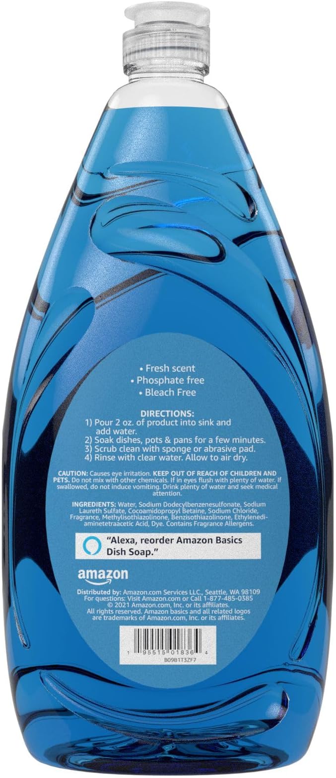 Amazon Basics Dishwashing Liquid Soap, Fresh Scent, Grease-Cutting Formula, Phosphate Free, Sparkling Clean Dishes, 30 fl oz, Pack of 4
