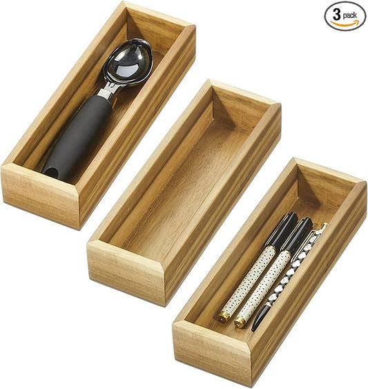 iDesign Acacia Wood Kitchen Drawer Organizer - Set of 3 - Natural