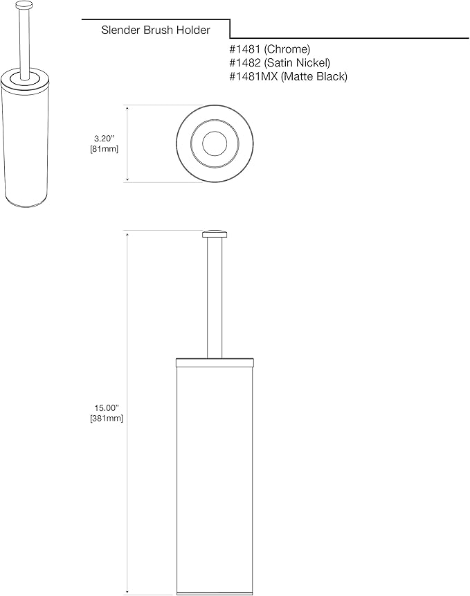 Gatco 1481MX Latitude II Round Toilet Brush and Holder, Matte Black