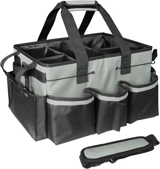 Cleaning Bags for Housekeepers, Large Cleaning Supplies Organizer with Handles & Shoulder Strap, Cleaning Caddy Bag with Foldable Divider for Cleaners, Car Horse Cleaning Bag(Grey)