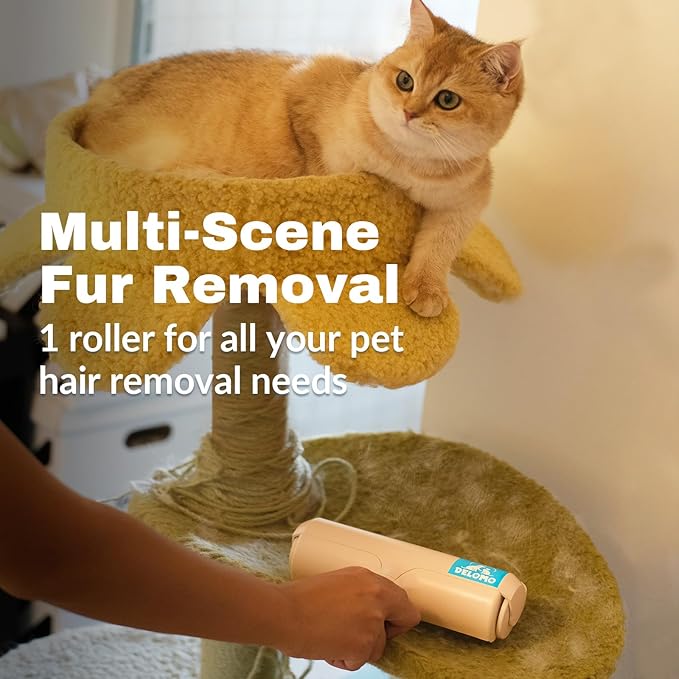 DELOMO Pet Hair Removal Tool, Pet Hair Remover - Lint Roller for Pet Hair - Cat and Dog Hair Remover for Couch, Furniture, Carpet, Car Seat, Reusable Lint Roller with Fur Bin, Pet Owner Essential