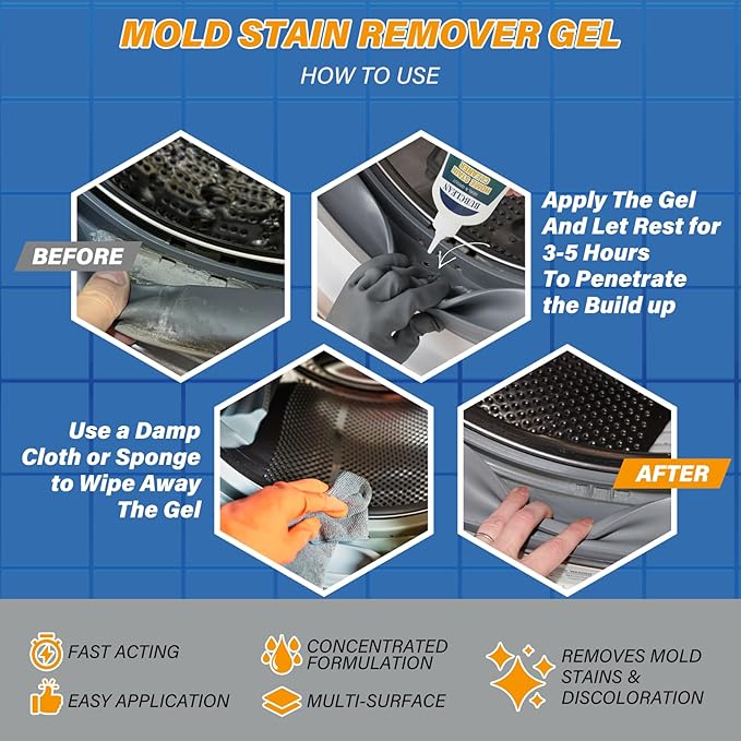 Home Stain Remover Gel Cleaner, Heavy Duty Black Surface Stain Cleaner for Washing Machine, Bathroom Grout, Shower, Bathtub, Tile, Fridge Rubber, Kitchen Sinks, 1 Pack