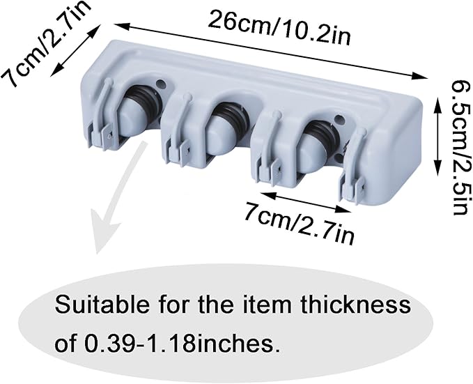 TOGU Mop and Broom Holder Wall Mounted 3 Position Storage Rack with 4 Retractable Hooks Holds up to 7 Tools Utility Weatherproof Holder for Garage Storage Systems Broom Organizer,Gray