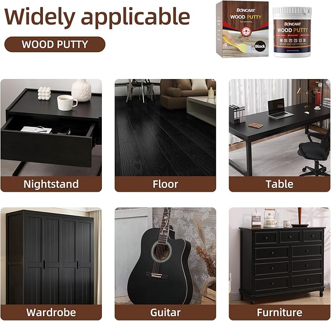 Black Wood Filler,Black Wood Putty,Wood Filler Putty,Wood Filler Paintable,Wood Furniture Repair Kit,Quickly Repair Any Broken and Defective Wooden Furniture