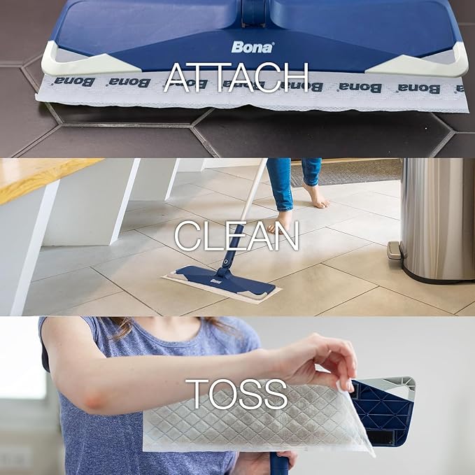 Bona® Disposable Wet Cleaning Pads for Hard-Surface Floors,Lemon Mint Scent,12 Count (Pack of 6)