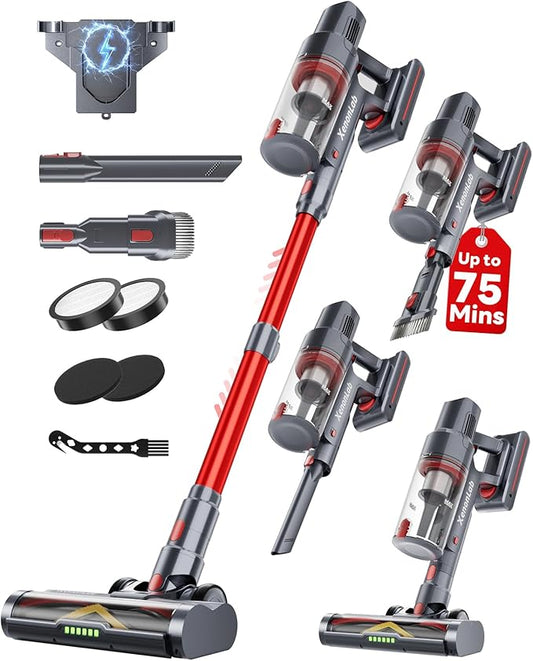 Cordless Vacuum Cleaner, 75Mins/48KPa/600W Self-Standing Stick Vacuum Cleaners for Home, Rechargeable, Lightweight, Anti-Static&Anti-Tangle Brush, for Hard Floor, Carpet, Hardwoods, Pet Hair