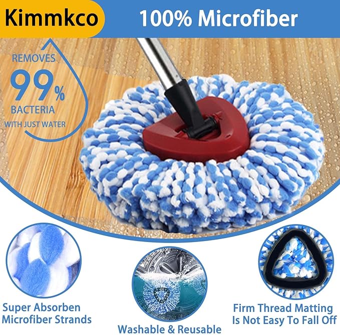 Small Spin Mop Replacement Head for O Cedar RinseClean 2-Tank System, 2 Fluffy Microfiber Mop Refills with 1 Small Base & 4-Section 30-58in Mop Handle, Replace Heads for Deep Clean, Machine Washable