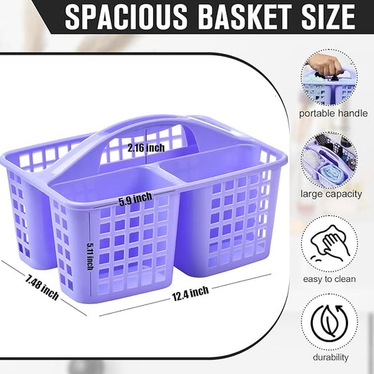 Haundry Plastic Shower Caddy Basket with 3 Compartments, Portable Divided Cleaning Supply Storage Organizer with Handle (Purple)